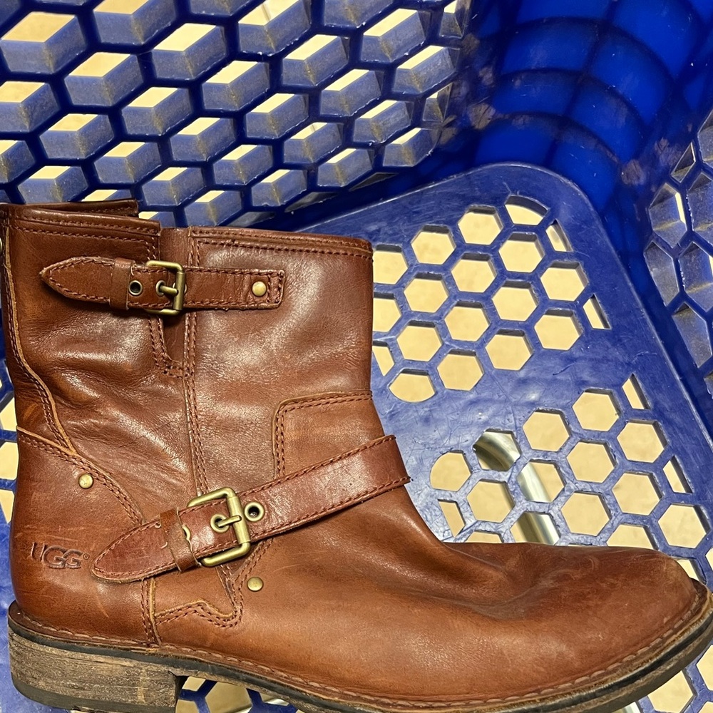 UGG Chestnut Leather Buckle Boots